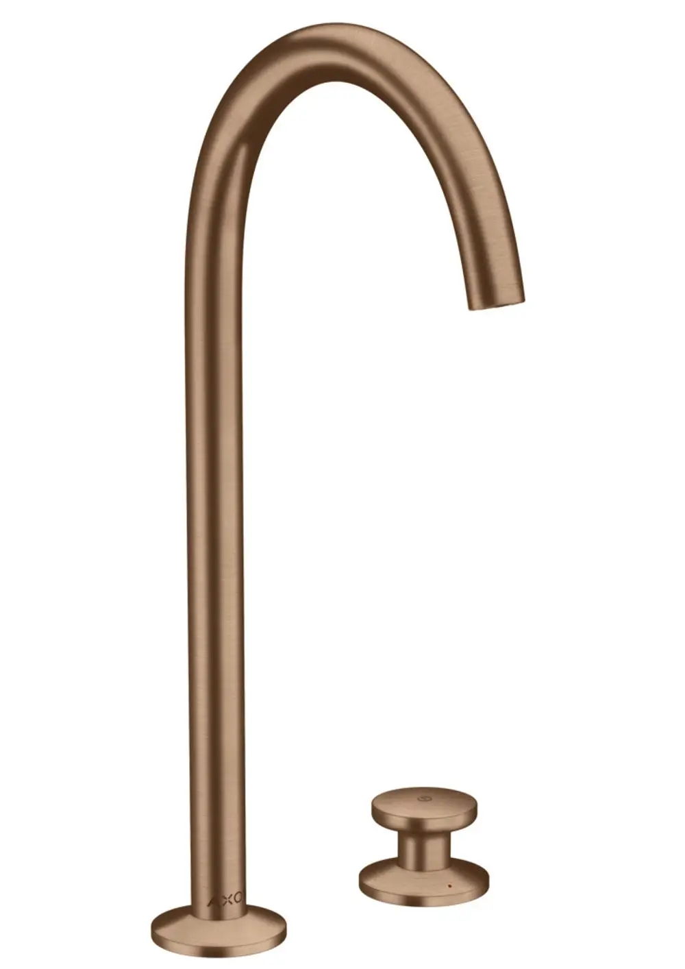 Küchenarmatur von AXOR in gebürstetem Rotgold mit hohem Bogen und rundem Bedienelement. Geeignet für eine 2-Loch Installation.
